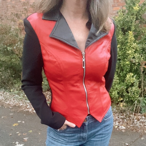Vintage Cache Red and Black Leather Jacket - Picture 2 of 6